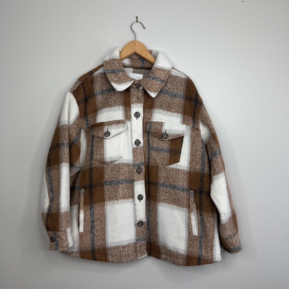 Avec Les Filles Button Front Plaid Shacket Petite